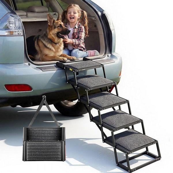 VEVOR 5-Stufige Hundetreppe Klappbar mit Filzteppich, Tragkraft 90 kg, für Auto/SUV/LKW/Hochbett/Sofa, KZDGLTEKMZFHUGZNR001V0