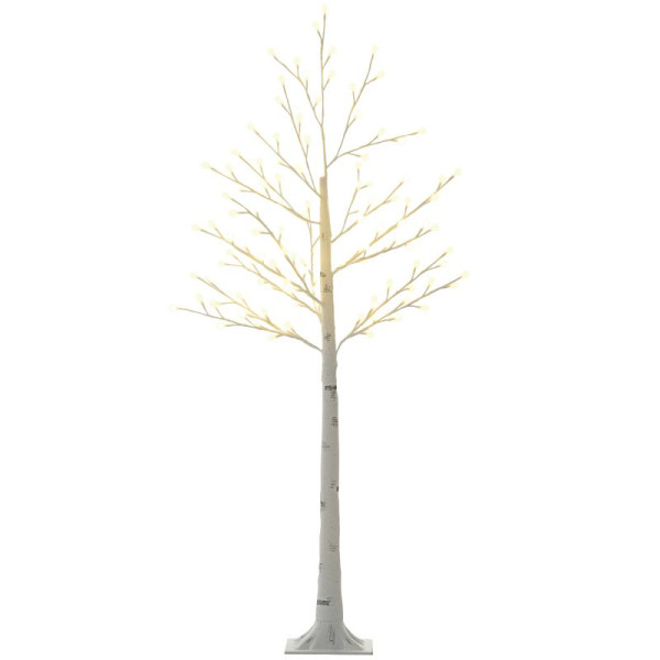 HOMCOM Künstliche Birke mit 120 LED-Lichtern, 3 Helligkeitsstufen, faltbare Äste, IP44, 150 cm, Weiß, 830-602V90WT