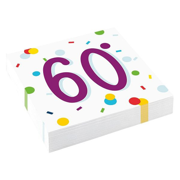 AMSCAN Motivserviette 33x33 Geburtstag Zahl 60, 20 Stück, 9906765