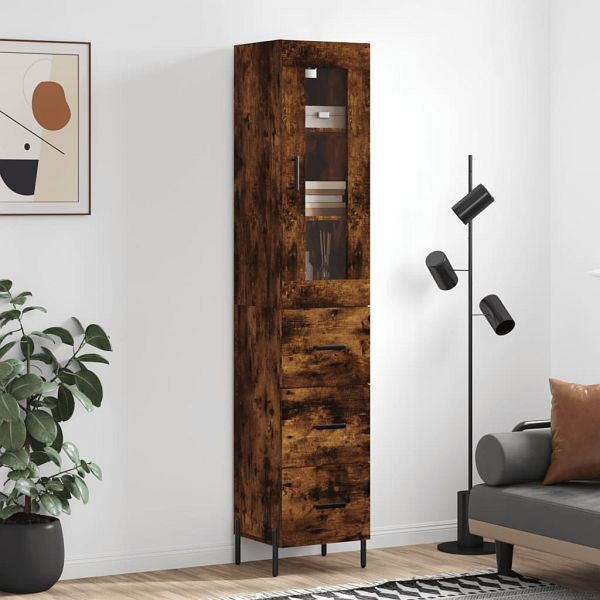 vidaXL Highboard Räuchereiche 34,5x34x180 cm Holzwerkstoff, 3199246