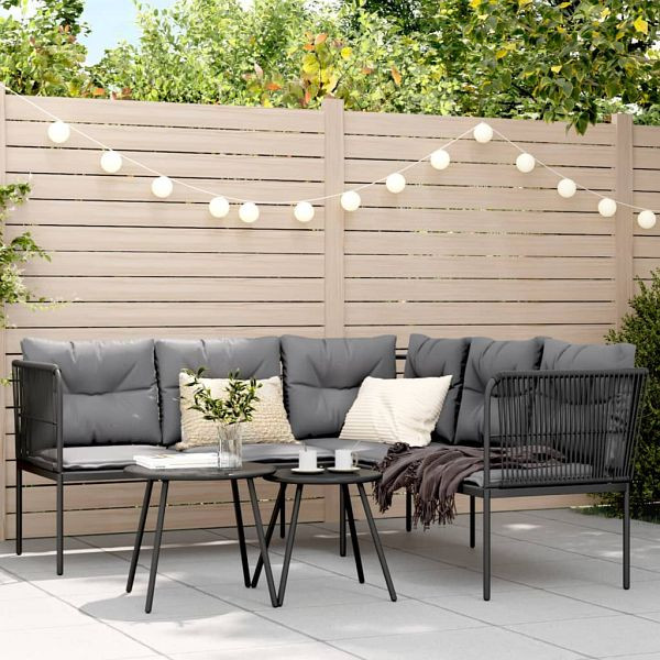 vidaXL Garten-Sofagarnitur mit Kissen Schwarz Stahl und Textilene, 3283740
