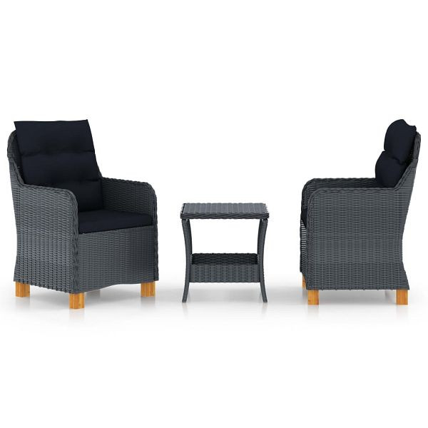 vidaXL 3-teilig Garten-Lounge-Set mit Auflagen Poly Rattan Dunkelgrau, 3060180
