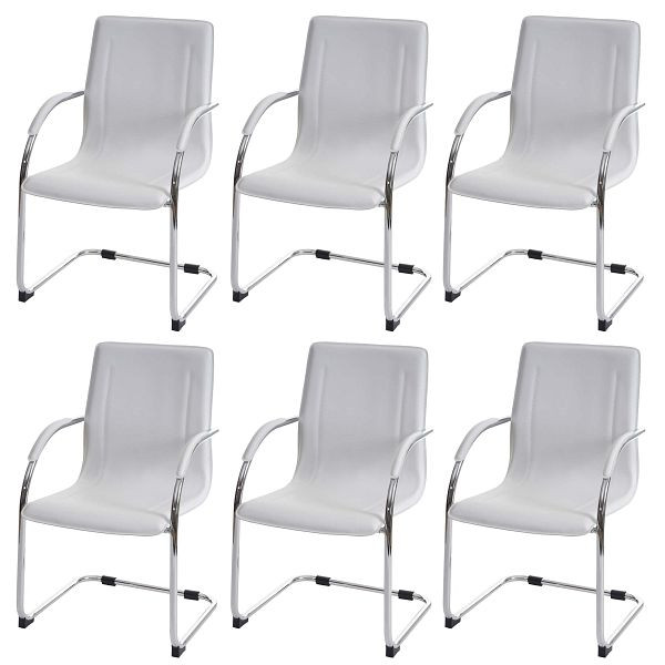 Mendler 6er-Set Esszimmerstuhl Samara, Freischwinger Küchenstuhl Lehnstuhl Stuhl, Stahl, weiß, 3x46619