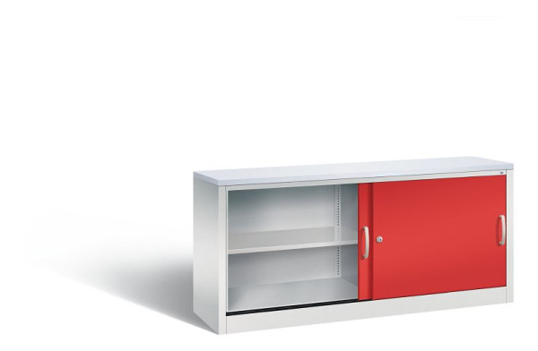 C+P Sideboard mit Schiebetüren Acurado, H720xB1600xT400mm, Farbe: Lichtgrau / feuerrot, Bügelgriff, 2 OH, 5724-00 S10335