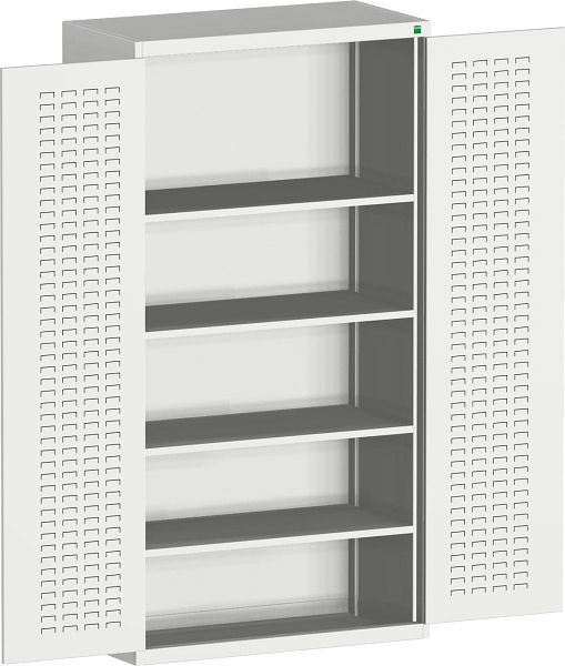 bott cubio Flügeltürschrank bestückt mit Schlitzprägung, 4 Fachböden BxTxH: 1050 x 525 x 2000 mm, RAL 7035, 40013058.16V