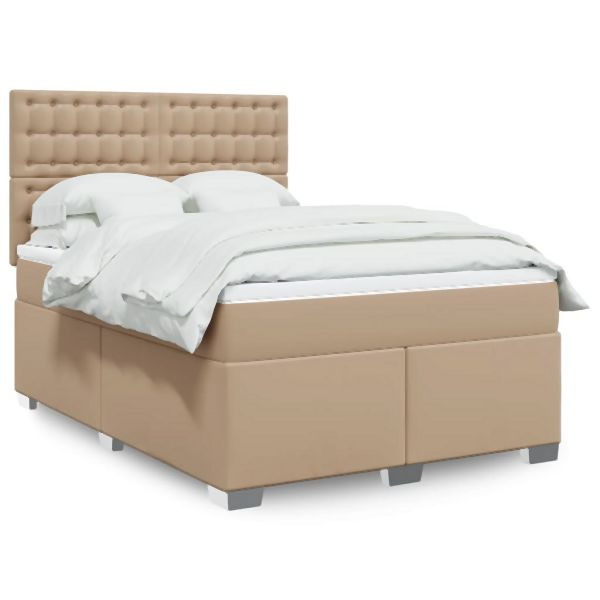 vidaXL Boxspringbett Matratze Cappuccino-Braun 140x190cm Kunstleder, 3293023