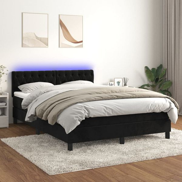 vidaXL Boxspringbett mit Matratze & LED Schwarz 140x200 cm Samt, 3134587