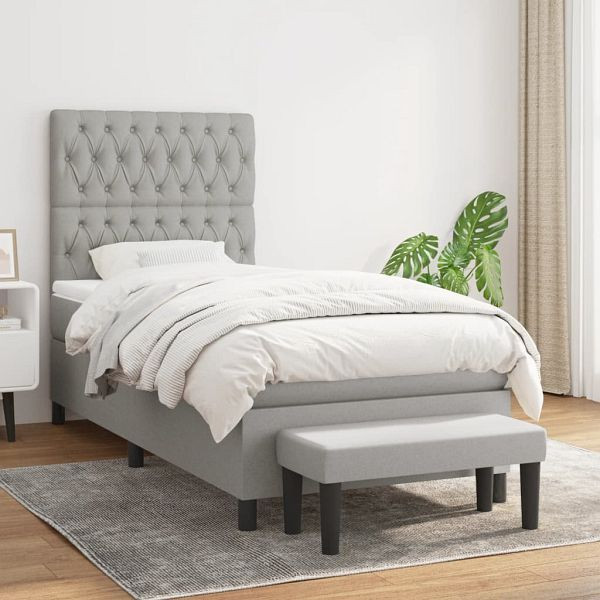 vidaXL Boxspringbett mit Matratze Hellgrau 100x200 cm Stoff, 3136813