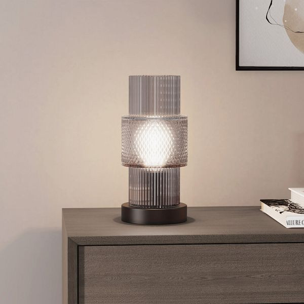 HOME DELUXE Kleine Tischlampe aus Glas YUKI, Rauchgrau, 61093