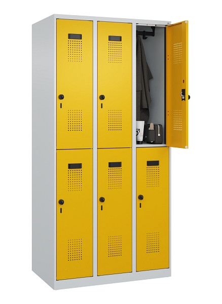 C+P Doppelstöckiger Spind Evolo PLUS, 6 Fächer, 1850x900x500mm, 7035/1004, Drehriegel, 049300-30 S10000