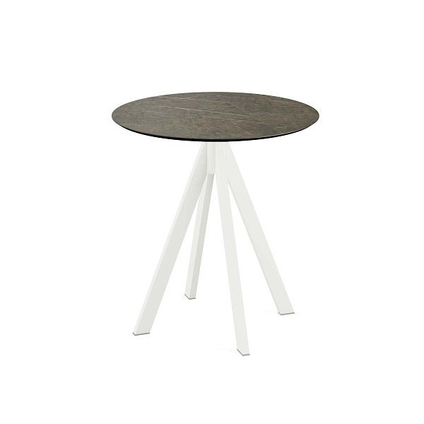Feros Infinity Terrassentisch Weiß gestell + Midnight Marble HPL Ø70 cm, 120021670