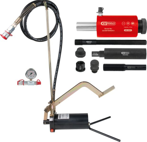 KS Tools Hydraulik-Einheit 16t, mit Hydraulik-Pumpe und Manometer, 15-teilig, 440.0575