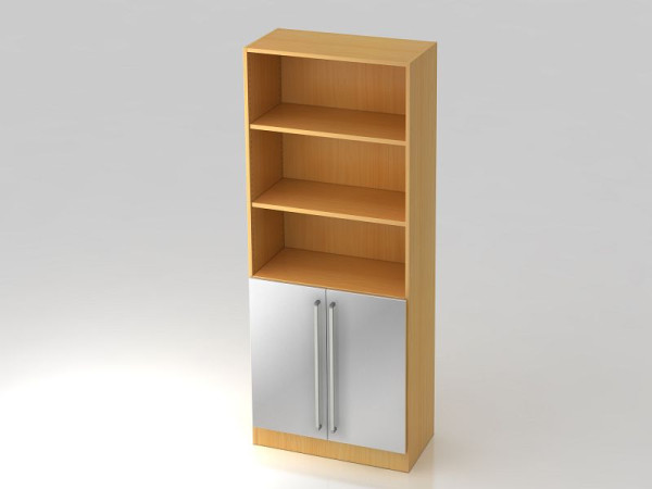 Hammerbacher Schrank 5OH, 2 Türen unten Sockelblende, Chromgriff Buche/Silber, 80x42x200,4 cm (BxTxH), V7700/6/S/CE