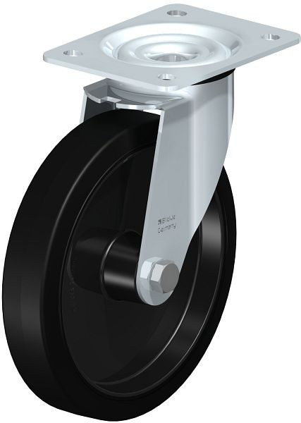 Blickle LE-POEV 201XR Stahlblech-Lenkrolle mit Anschraubplatte, Elastik-Vollgummi, Schwarz, 850238