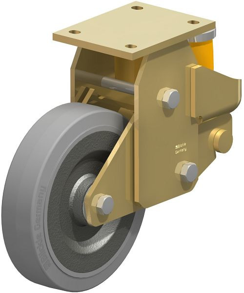 Blickle BSFE-SE 200K-SG Stahlgeschweißte Schwerlast-Bockrolle mit Polyurethanfeder, Elastik-Vollgummi, Grau, 669119