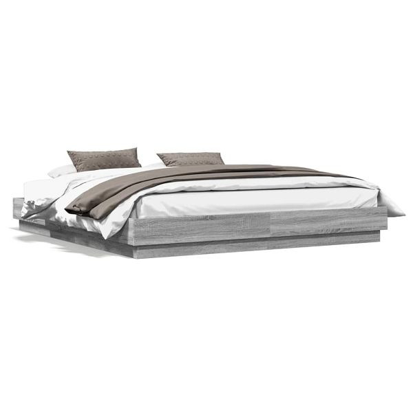 vidaXL Bettgestell mit LED Grau Sonoma 200x200 cm, 3209770