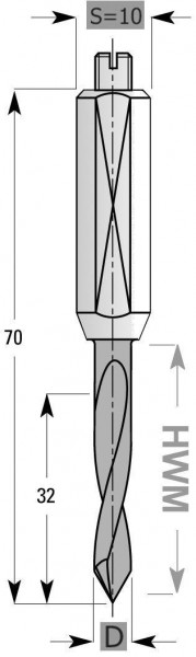 Edessö Durchgangsbohrer HWM S10, A: 8, B: 32, GL: 70 - RH, 142608001