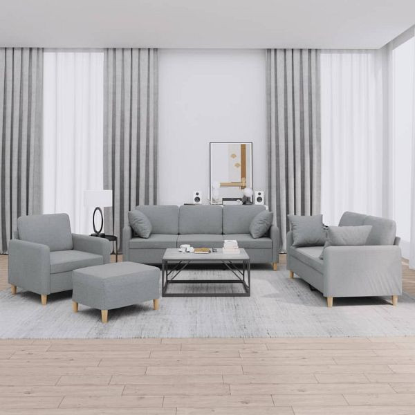 vidaXL 4-tlg. Sofagarnitur mit Kissen Hellgrau Stoff, 3202078
