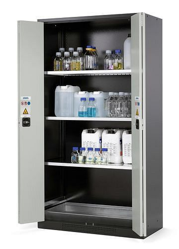 asecos Chemikalienschrank Systema CS-103F, Korpus anthrazit, grau, 3 Einlegeböden und Bodenwanne, 202702
