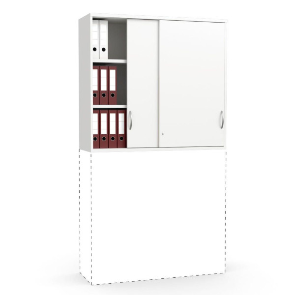 Deskin Schiebetüren-Aufsatzschrank MULTI M pro, Dekor weiß, B 1200 x H 1110 x T 420 mm, 294473