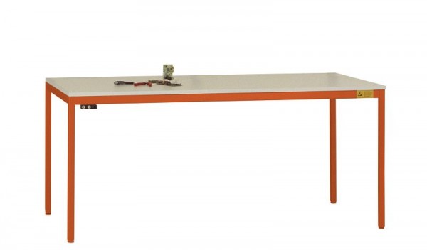 Manuflex ESD-Arbeitstisch UNIDESK mit Kautschukplatte, Gestell Rotorange RAL 2001, BxTxH = 2000 x 800 x 720-730 mm, Rotorange, LD1113.2001