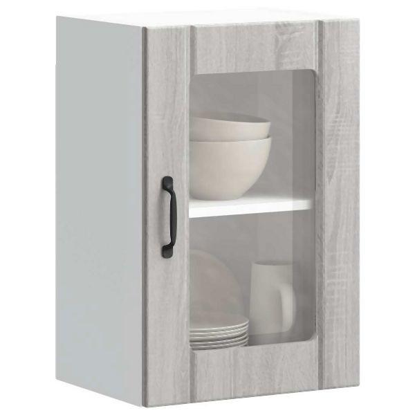 vidaXL Küchen-Hängeschrank mit Glastür Lucca Grau Sonoma, 853773