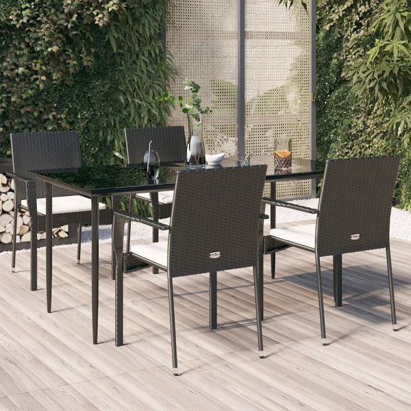 vidaXL 5-teilig Garten-Essgruppe mit Kissen Schwarz Poly Rattan, 3185122