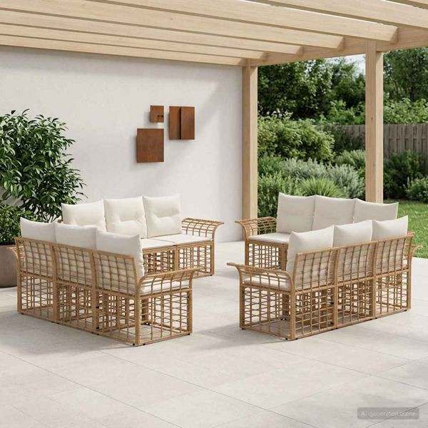 vidaXL Outdoor-Sofagarnitur 12-teilig Natürlich und Cremweiß Polyester, 3437656