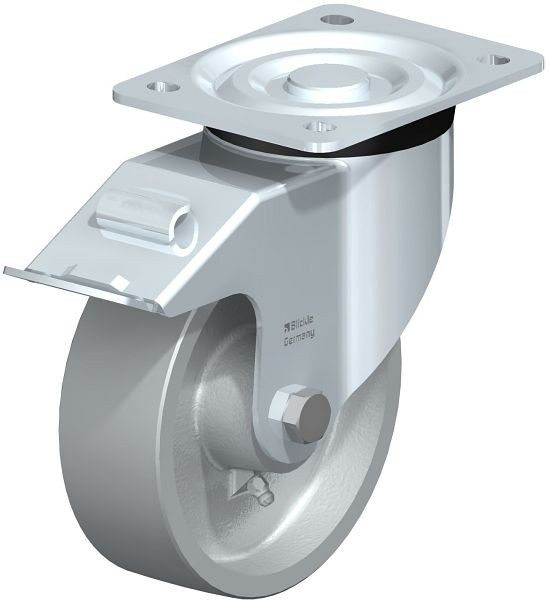 Blickle L-G 150G-FI Stahlblech-Lenkrolle, mittelschwere Ausführung, mit Anschraubplatte & Feststeller, Guss, Grau, 80275