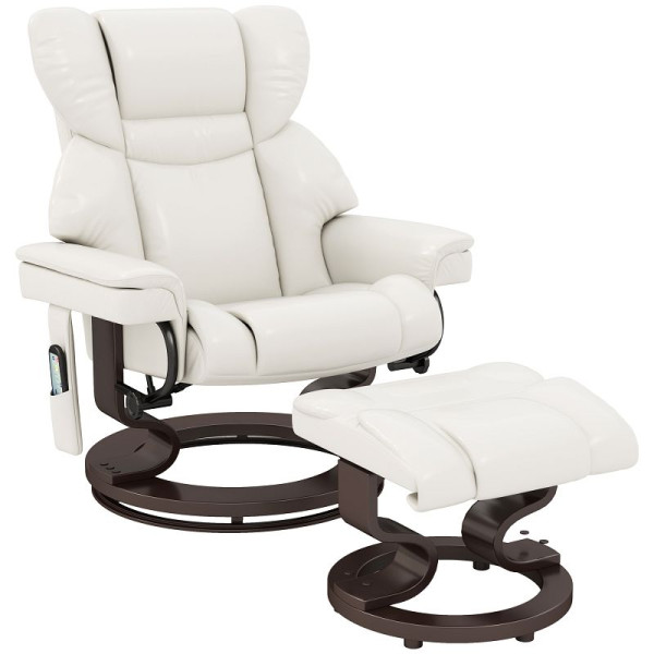 HOMCOM Relaxsessel mit Massagefunktion und Fußhocker, Liegesessel, Kunstleder, 79 x 82 x 101 cm, Cremeweiß, 700-116V91CW
