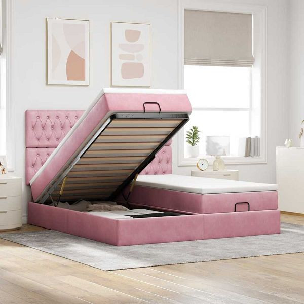 vidaXL Ottoman-Bett mit Matratzen & LEDs Rosa 160x200 cm Samt, 3314638