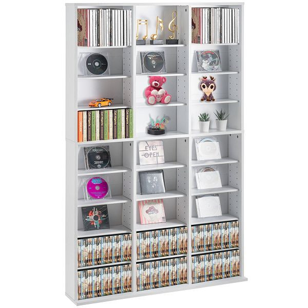 VEVOR Medien-Aufbewahrungsschrank 27 Fächer Verstellbare CD/DVD-Regale Weiß, DVDCDCCJKFS26LT9HV0