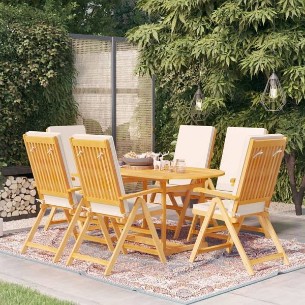 vidaXL 7-teilig Garten-Essgruppe mit Kissen Massivholz Teak, 3059557