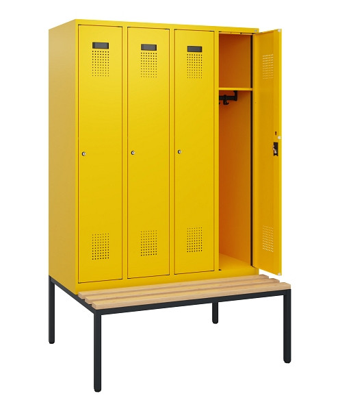 C+P Spind Evolo PLUS, 4 Abteile, 1950x1200x815mm, 1023/1023, Zylinderschloss, Sitzfläche Buche-Hartholz, Sitzbank, 0490505-40 S10049