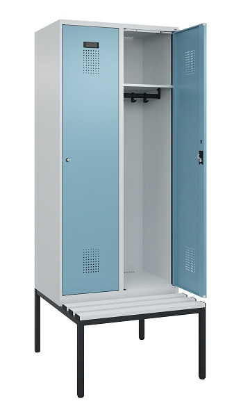 C+P Spind Evolo PLUS, 2 Abteile, 2120x800x815mm, 7035/0010, Haken 4, Zylinderschloss, Sitzfläche Kunststoff, Sitzbank, 0490507-22 S10090