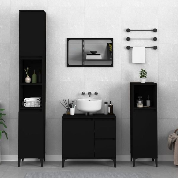 vidaXL Badschrank Schwarz 30x30x190 cm Holzwerkstoff, 819797