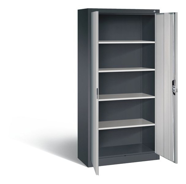 C+P Büroschrank Acurado, H1950xB930xT400mm, Farbe: Schwarzgrau / Weißaluminium, Muldengriff, 5 OH, 9260-000 S11607