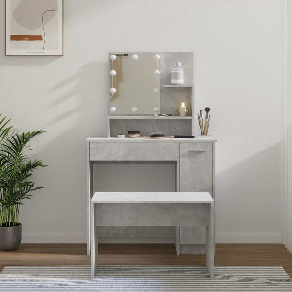 vidaXL Schminktisch-Set mit LED Betongrau Holzwerkstoff, 3114118