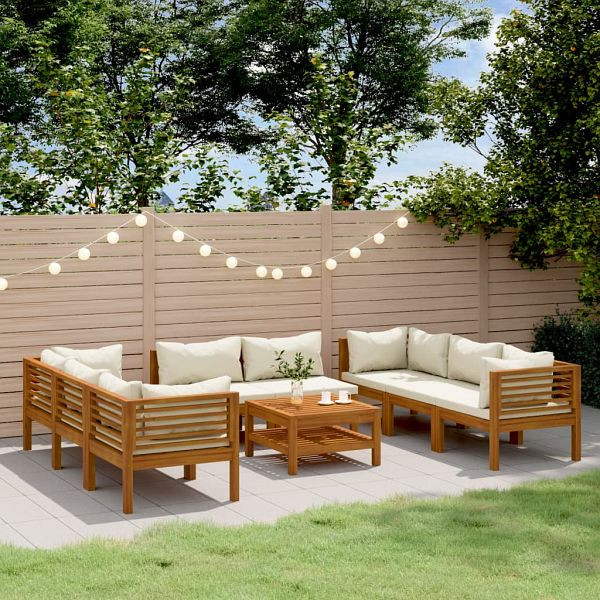 vidaXL 9-teilig Garten-Lounge-Set mit Creme Kissen Massivholz Akazie, 3086936
