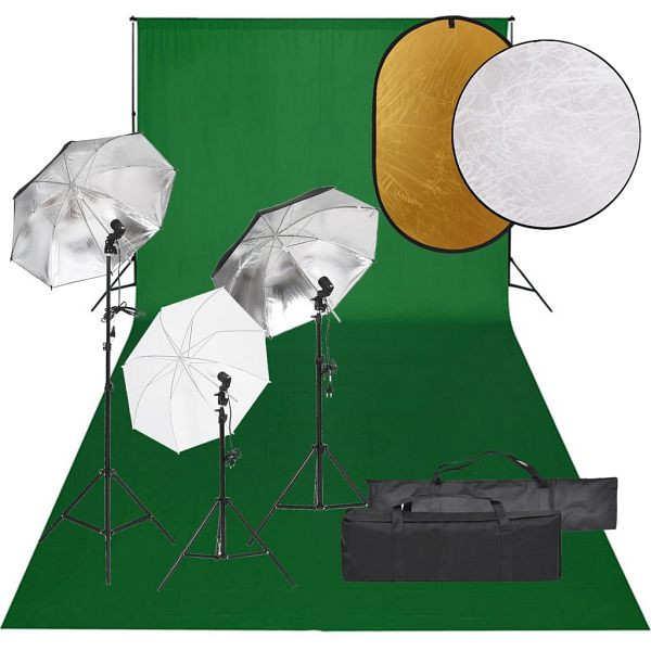 vidaXL Fotostudio-Set mit Beleuchtung, Hintergrund und Reflektor, 3094724
