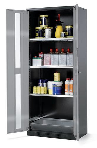 asecos Chemikalienschrank Systema CS-83G, Korpus anthrazit, silber, 3 Einlegeböden und Bodenwanne, 202668