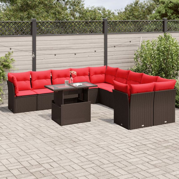 vidaXL 11-teiliges Gartensofa-Set mit Kissen, braun, Polyrattan, 3266884