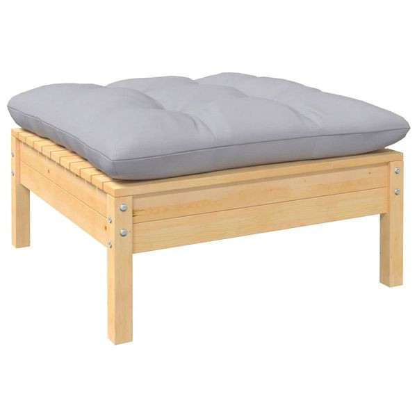 vidaXL Gartenhocker mit Grauem Kissen Massivholz Kiefer, 806639