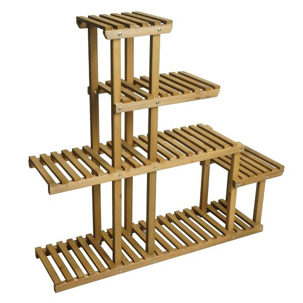 Mendler Pflanzregal HWC-L71, Blumentreppe Standregal Regal Blumenständer, 5 Ablagen, 95x105x25cm Outdoor Tanne Holz FSC®, braun, 117490