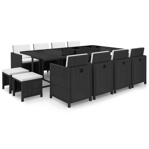 vidaXL 13-teilig Garten-Essgruppe mit Auflagen Poly Rattan Schwarz, 42524