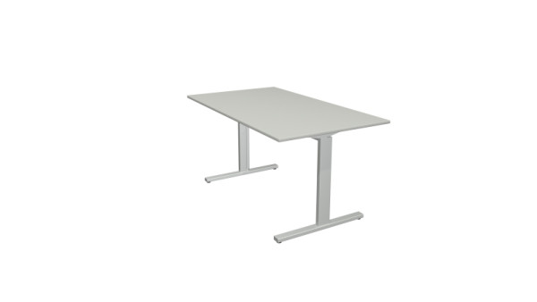 Kerkmann Schreibtisch Form 2 - B 1400 x T 800 x H 700-820 mm mit T-Fuß-Gestell in alusilber, lichtgrau, 11021011