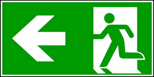 Schilder Klar Rettungsweg links DIN EN ISO 7010, 400x200x1.5 mm Kunststoff langnachleuchtend, 1599/92