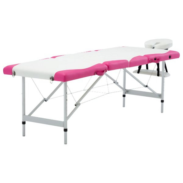 vidaXL Massageliege Klappbar 4-Zonen Aluminiumgestell Weiß und Rosa, 110250