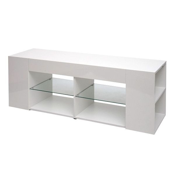 Mendler TV-Rack HWC-L36, TV-Board Fernsehtisch Lowboard TV-Schrank Kommode, Holz 50x144x40cm Staufach, hochglanz weiß, 98560+99640