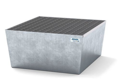 DENIOS Auffangwanne classic-line für 1 Fass, Stahl verzinkt, Gitterrost, B 885 mm, 259297